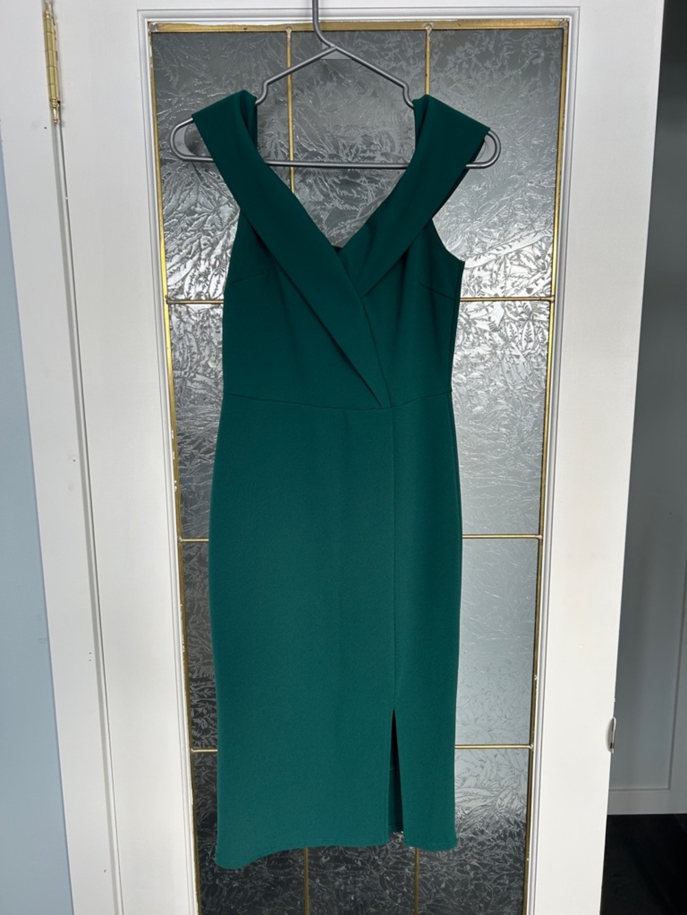 Sleeveless Teal Green V-Neck Midi Sheath Dress